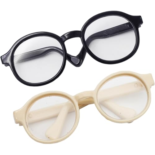 Hbbgdiy Puppenbrillen, 2pcs Clear Linsen Mini Sonnenbrille, Puppenhauszubehör für 20 cm Puppe (Black & Beige) von Hbbgdiy