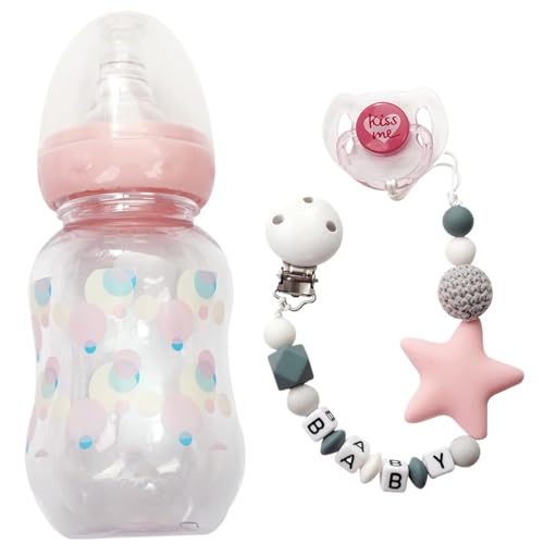 Hbbgdiy Puppenzubehör 3PCS Plastikbabys Set mit Milchflasche, Schnuller und Schnullerkette DIY DUY Accessoires Geschenk zur Förderung der Entwicklungsfähigkeiten von Hbbgdiy