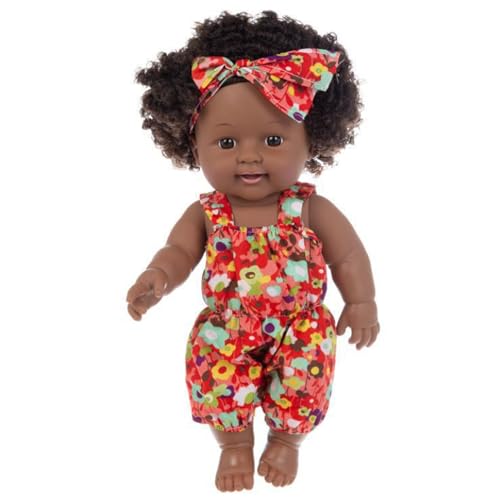 Hbbgdiy Schwarze Babypuppen, 12 Zoll bewegbares Joint Afroamerikaner Baby, realistische Simulation mit lockigem Haar und tragbare Kleidung für Kindergeschenke rot von Hbbgdiy