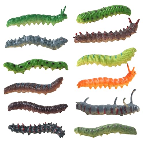 Hbbgdiy Simulation Caterpillar Toy, 12pcs 2, 8 Zoll Kunststoff gefälschte Würmer, Bildungslernen Caterpillar Spielzeug für Kinder Halloween Streich -Trick -Witz -Requisiten von Hbbgdiy