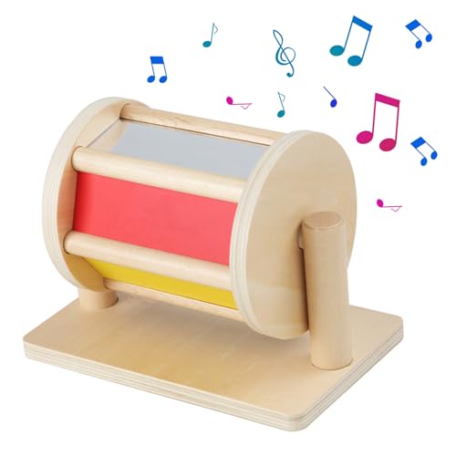 Hbbgdiy Spinning Drum Baby Spielzeug für 0-3-Jährige 8.2x5.1x6.1 In sicherem Spinnbogenbabys Spielzeug mit klarem Spiegel Holzspinner Leichtes Spinning Drum Rainbow Baby von Hbbgdiy