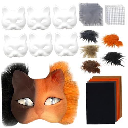 Hbbgdiy Therian-Masken-Set, DIY-Katzenmasken-Set aus Papier, blanko, mit Pelzstreifen, Netz, Filzstoff für Maskenball-Party, Cosplay-Kostüm, Katzenmaske, Fuchsmaske, Pelzmaske, Tiermaske, Pelzkostüm Hbbgdiy Therian-Masken-Set, DIY-Katzenmasken-Set aus Papier, blanko, mit Pelzstreifen, Netz, Filzstoff für Maskenball-Party, Cosplay-Kostüm, Katzenmaske, Fuchsmaske, Pelzmaske, Tiermaske, Pelzkostüm von Hbbgdiy