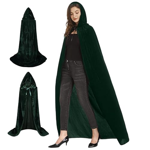 Hbbgdiy Umhang mit Kapuze, 59 Zoll Langer, Unisex-grüner Samtumhang, Halloweenkostüme für Kostümpartys und Maskenbälle von Hbbgdiy