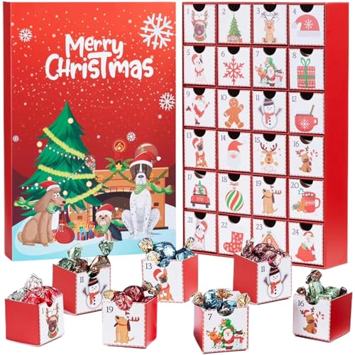 Hbbgdiy Weihnachtsind Adventskalender 2024 24 Schubladen Holzkalender mit Hundemuster wiederverwendbarer Pre -Avent -Kisten Countdown für Kinder Hundeliebhaber Urlaub von Hbbgdiy