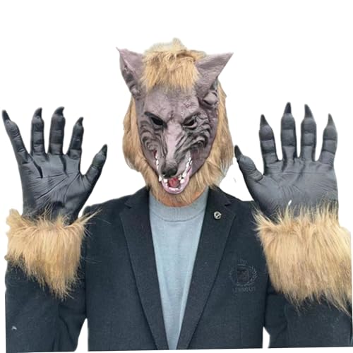 Hbbgdiy Werwolf Maske Holloween Werwolf Kostüm Realistische Wolf Maske & 1 Paar Pfotenhandschuhe Weiches & Hautfreundliche Kostüm für Halloween -Party -Cosplay Dress Up Hbbgdiy Werwolf Maske Holloween Werwolf Kostüm Realistische Wolf Maske & 1 Paar Pfotenhandschuhe Weiches & Hautfreundliche Kostüm für Halloween -Party -Cosplay Dress Up von Hbbgdiy