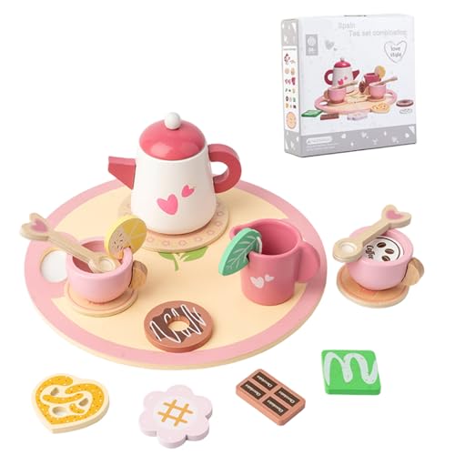 Holztee Party Set Safe natürliche Holzsimulation Tee Set mit Teekannen Tasse Dessertspielzeug für kleine Mädchen Geschenke von Hbbgdiy
