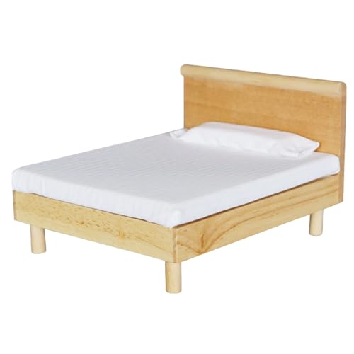Puppenbett, 1:12 Holzpuppenhausmöbel Teen Schlafzimmer Einzelbett Elegante weiße Design Hauszubehör für fantasievolles Spiel von Hbbgdiy
