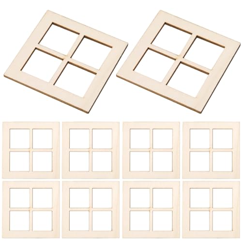 Puppenhausfenster, 10pcs 2.76x2, 76 Natrual Holz mit Vier Panel-Fenstern unbemalte Puppenhausmöbel Simulation glattes DIY-Fensterrahmen Puppenhauszubehör von Hbbgdiy