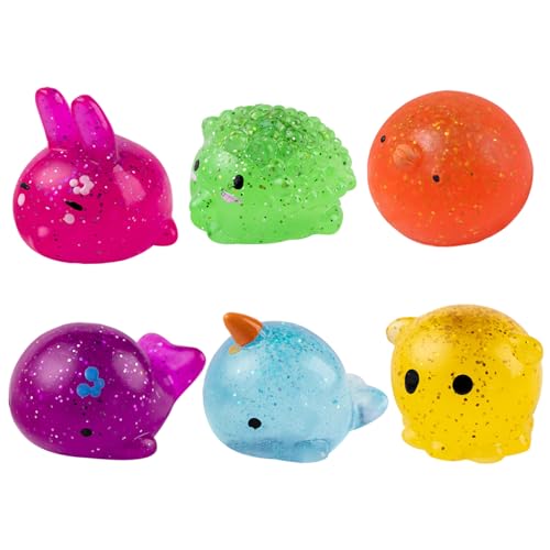 Hbbgdiy Stressbällchen für Erwachsene/Kinder, 6pcs farbenfrohe Kawaii Tier Stress -Squeeze -Spielzeug, Dehnbare Ultra -weiche Angst -Erleichterung Spielzeug für Partygunst, Schulprämien von Hbbgdiy