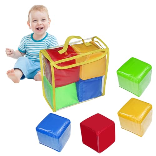 Hbbgdiy Taschenwürfel, 3, 9 -Zoll -Quadratweiche Schaumwürfel mit transparenter Tasche, 4PCS DIY Educational Big Dice, Spiele Spielwürfel zum Unterricht Spielen von Hbbgdiy