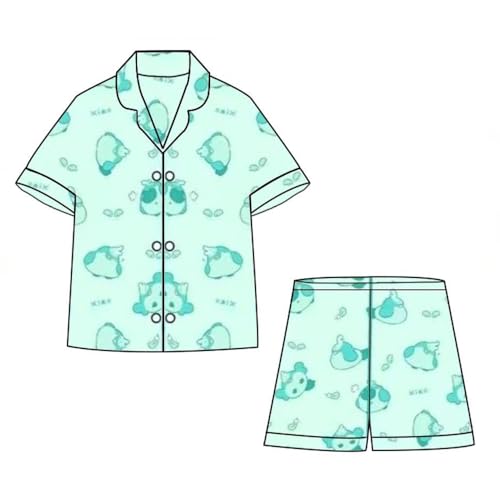 Hcenxan Kunikuzushi Xiao Kurzarm-Pyjamas Anime-Print-Pyjamas Kurzarm-Shorts Pyjamas Loungewear-Set Zweiteiliges Set von Hcenxan
