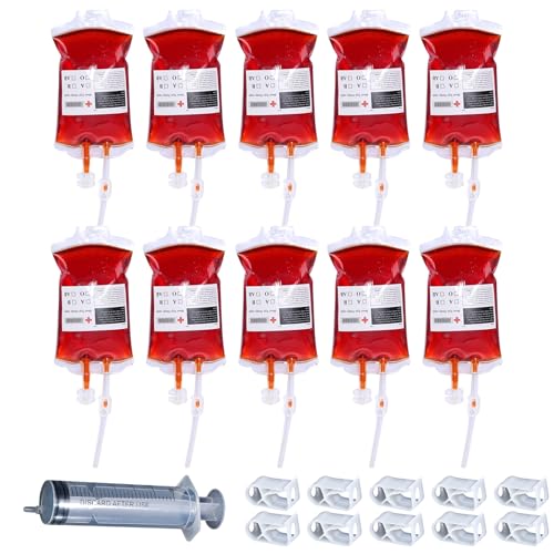1 Kunstblut-Beutel für Kostümpartys 31-Teiliges Halloween-Set Mit Vampire-Diaries-Deko 350ml/60ml PVC-Trinkbeutel Für Rollenspiel Und Theater von HcvGcm