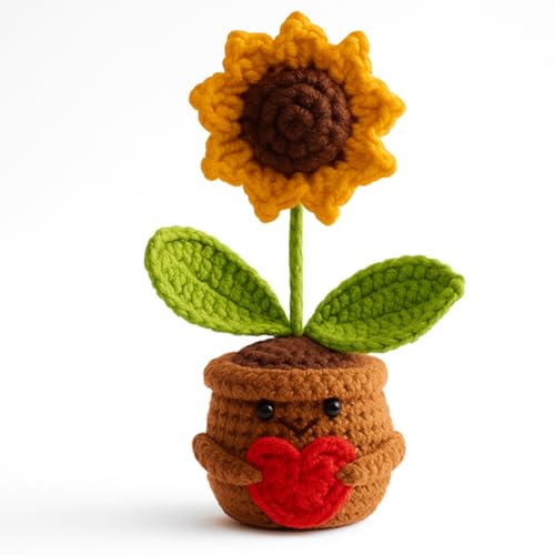 Gehäkelte Blumen, Pocket Hug Positive Sonnenblume, Handgemachte Sonnenblumen Deko, Emotional Support Geschenk für Frauen, Familien und Freunde, Kreative Geschenkidee für Geburtstag und Weihnachten von HcvGcm