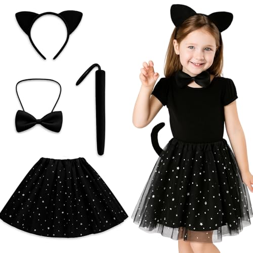 HcvGcm Katzenkostüm Kinder, Kostüm für Katzen-Set mit Katzenohren, Katzenschwanz und Schleife, Kostüm Kinder Mädchen, für Karneval, Halloween und Rollenspiele, Schwarz, Größe 3-10 Jahre HcvGcm Katzenkostüm Kinder, Kostüm für Katzen-Set mit Katzenohren, Katzenschwanz und Schleife, Kostüm Kinder Mädchen, für Karneval, Halloween und Rollenspiele, Schwarz, Größe 3-10 Jahre von HcvGcm