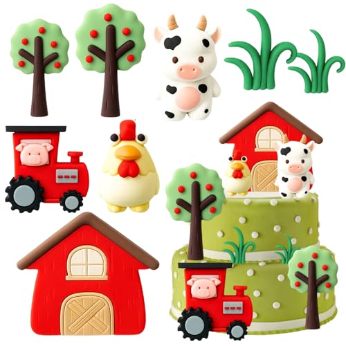 HcvGcm 8 Stück Bauernhof Geburtstag Deko, Enthalten Traktor, Hahn, Kuh, rotem Haus und 2 Bäumen, Tortendeko Bauernhof für Kindergeburtstage und DIY-Projekte HcvGcm 8 Stück Bauernhof Geburtstag Deko, Enthalten Traktor, Hahn, Kuh, rotem Haus und 2 Bäumen, Tortendeko Bauernhof für Kindergeburtstage und DIY-Projekte von HcvGcm