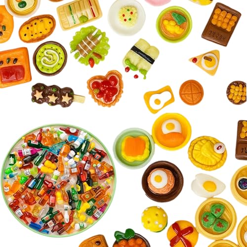 80 Stück Mini Essen, Miniatur Zubehör für Puppenhäuser, DIY Miniatur Lebensmittel Set, Ideal für Kinder, Sammler und Handwerker, Realistische Mini Küche Accessoires von HcvGcm