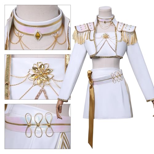 Hczetsac Demon Hunter Kostüm Damen Mira Cosplay Mira Bühne Performance Uniform Deluxe Halloween Outfits für Frauen (White+Wig, S) von Hczetsac
