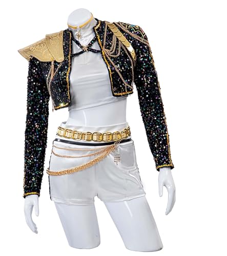 Hczetsac Demon Hunter Kostüm Damen Rumi Cosplay Rumi Bühne Performance Uniform Deluxe Halloween Outfits für Frauen (Black, L) von Hczetsac