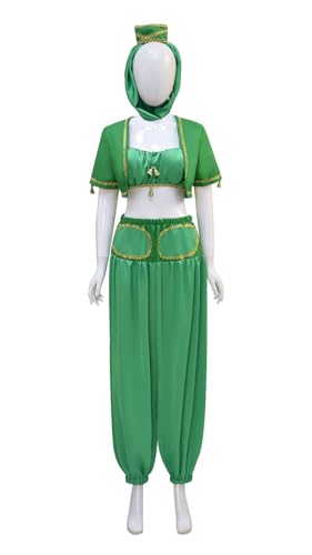 Hczetsac Erwachsene Dream of Jeannie Kostüm für Damen Genie Cosplay Outfit mit Kopfschmuck Halloween Anzug (Green, M) von Hczetsac