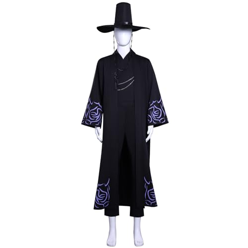 Hczetsac Saja Boys Jinu Cosplay Kostüm Set Anime K-Pop Demon Hunters Verkleidung Sajaboys Jinu Uniform Weihnachten Halloween Karneval Party Bühnenauftritt Kostüm für Erwachsene (Black-1, M) von Hczetsac