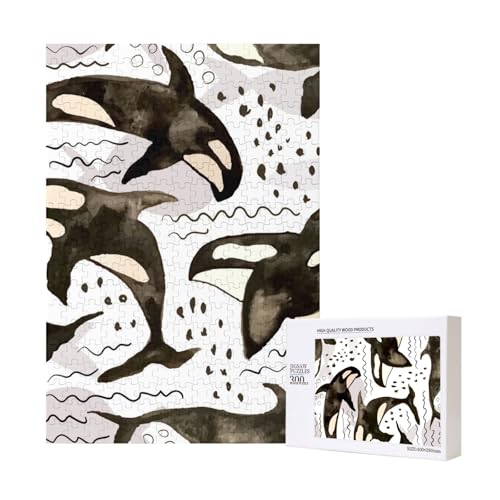 300 Teile Puzzle Holzpuzzle Spielzeug Familienspiel für Erwachsene Jugendliche,Aquarell Orcas 300 Teile Puzzle Holzpuzzle Spielzeug Familienspiel für Erwachsene Jugendliche,Aquarell Orcas von Hdhfjks
