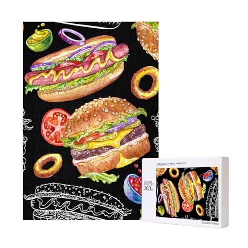 300 Teile Puzzle Holzpuzzle Spielzeug Familienspiel für Erwachsene Jugendliche,Burger auf schwarzem Hintergrund 300 Teile Puzzle Holzpuzzle Spielzeug Familienspiel für Erwachsene Jugendliche,Burger auf schwarzem Hintergrund von Hdhfjks