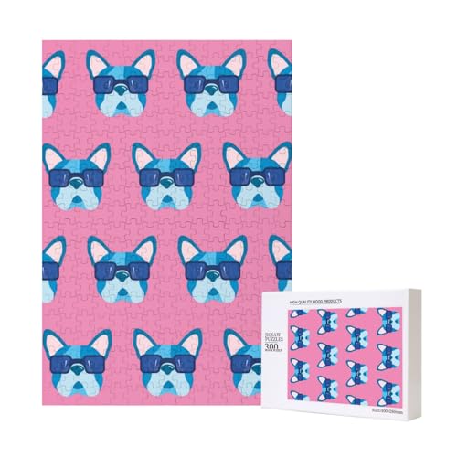300 Teile Puzzle Holzpuzzle Spielzeug Familienspiel für Erwachsene Jugendliche,Französische Bulldogge mit Brille 300 Teile Puzzle Holzpuzzle Spielzeug Familienspiel für Erwachsene Jugendliche,Französische Bulldogge mit Brille von Hdhfjks