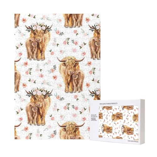 300 Teile Puzzle Holzpuzzle Spielzeug Familienspiel für Erwachsene Jugendliche,Frühlingsrosa Blumen Schottische Hochlandkuh 300 Teile Puzzle Holzpuzzle Spielzeug Familienspiel für Erwachsene Jugendliche,Frühlingsrosa Blumen Schottische Hochlandkuh von Hdhfjks