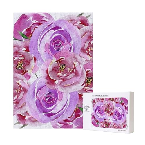 300 Teile Puzzle Holzpuzzle Spielzeug Familienspiel für Erwachsene Jugendliche,Lila violett und lila Aquarell Pfingstrose Rosen 300 Teile Puzzle Holzpuzzle Spielzeug Familienspiel für Erwachsene Jugendliche,Lila violett und lila Aquarell Pfingstrose Rosen von Hdhfjks