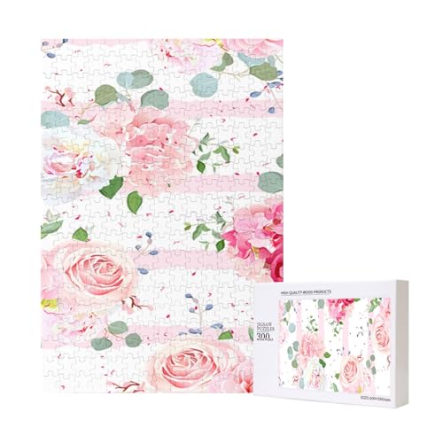 300 Teile Puzzle Holzpuzzle Spielzeug Familienspiel für Erwachsene Jugendliche,Rosa Rosenblüten von Hdhfjks