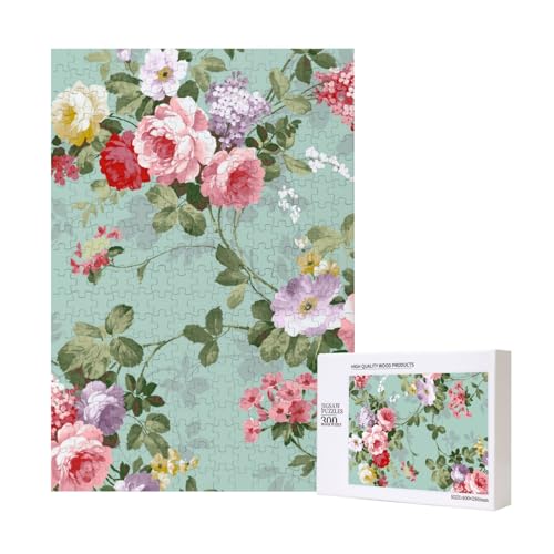 300 Teile Puzzle Holzpuzzle Spielzeug Familienspiel für Erwachsene Jugendliche,Vintages Elegantes rosa rotes Rosenmuster 300 Teile Puzzle Holzpuzzle Spielzeug Familienspiel für Erwachsene Jugendliche,Vintages Elegantes rosa rotes Rosenmuster von Hdhfjks