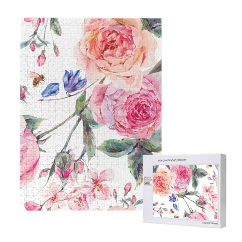 500 Pieces Jigsaw Puzzles Wooden Jigsaw Toy Family Game for Adults Teens,Aquarell Frühlingsblume Vintage 500 Pieces Jigsaw Puzzles Wooden Jigsaw Toy Family Game for Adults Teens,Aquarell Frühlingsblume Vintage von Hdhfjks