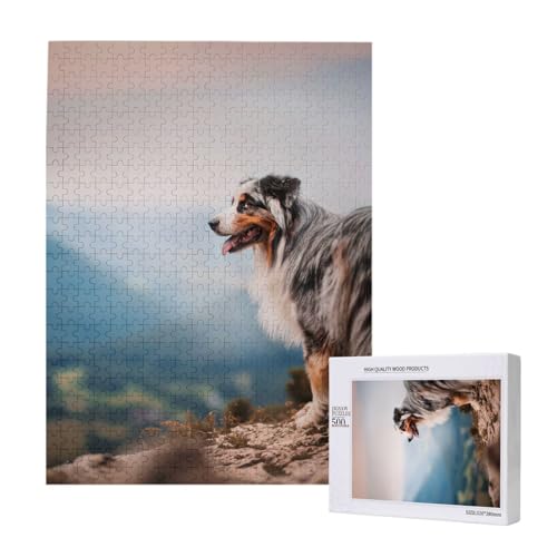 500 Pieces Jigsaw Puzzles Wooden Jigsaw Toy Family Game for Adults Teens,Australian Shepherd Berge Aussie Haustiere Hunde von Hdhfjks