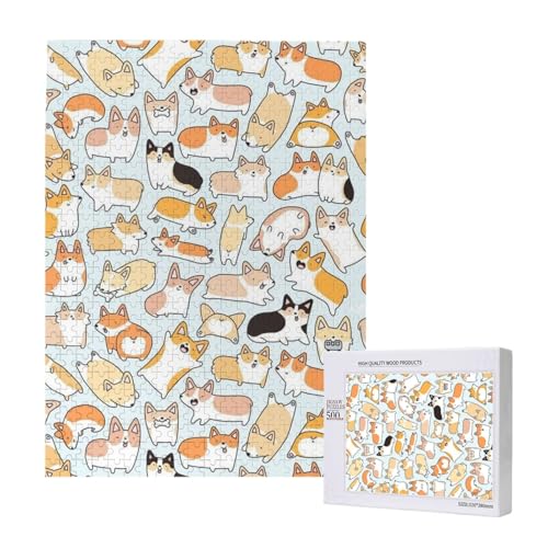 500 Pieces Jigsaw Puzzles Wooden Jigsaw Toy Family Game for Adults Teens,Corgi-Muster von Hdhfjks