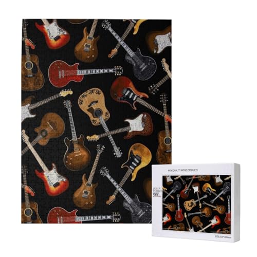 500 Pieces Jigsaw Puzzles Wooden Jigsaw Toy Family Game for Adults Teens,Gitarren Schwarz von Hdhfjks
