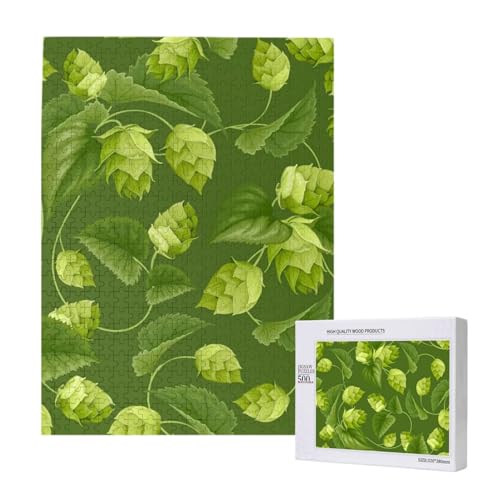 500 Pieces Jigsaw Puzzles Wooden Jigsaw Toy Family Game for Adults Teens,Grünes Hopfen- und Blättermuster von Hdhfjks