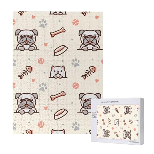 500 Pieces Jigsaw Puzzles Wooden Jigsaw Toy Family Game for Adults Teens,Mops Hund und Katze mit Knochen 500 Pieces Jigsaw Puzzles Wooden Jigsaw Toy Family Game for Adults Teens,Mops Hund und Katze mit Knochen von Hdhfjks