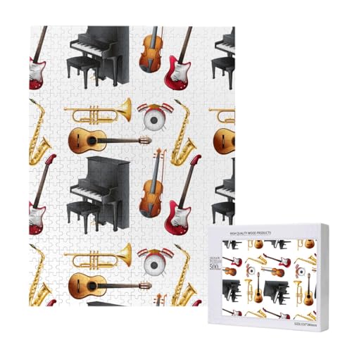 500 Pieces Jigsaw Puzzles Wooden Jigsaw Toy Family Game for Adults Teens,Musikinstrument Klavier Gitarre Saxophon von Hdhfjks
