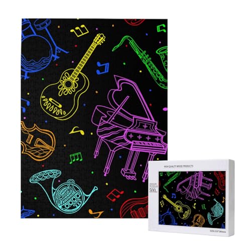 500 Pieces Jigsaw Puzzles Wooden Jigsaw Toy Family Game for Adults Teens,Musikinstrumente Neonfarben von Hdhfjks