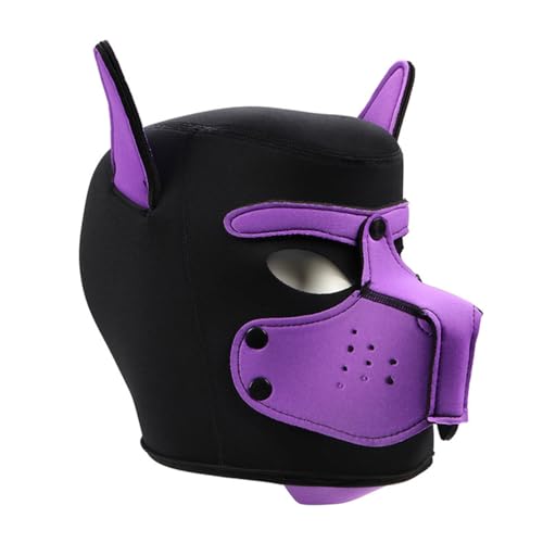 Hdynasty Handgefertigte, volle Hunde-Gesichtsmaske, Cosplay, Zubehör, Halloween-Kostüm, kreativ, Gothic, Tier-Kopfmasken (Violett) von Hdynasty