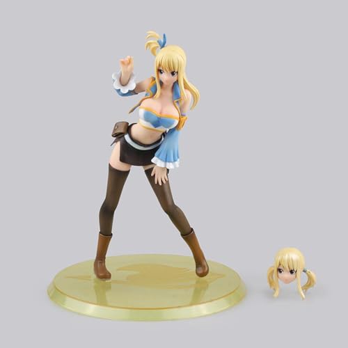 HeRfst Ecchi Figure -Fairy Tail-Lucy-Interchangeable Head Cute Plump Standing Girl Complete Anime Character Statue Otaku Series Toy Model Ornament H 8.27 Inch PVC Model von HeRfst