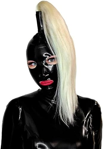 HeYie Latex Maske Für Männer Frauen BDSM Maske Kopfmaske Bondage Halloween Rubber Maske Erotik Latex Kopfmaske Sex Cosplay Fetisch Maske Augen Mund Öffnen Latex Maske (Color : Schwarz, Size : XS) von HeYie