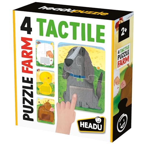 HEADU - 4 Tactile Puzzle Farm, berühren und komponieren!, Lernpuzzle 2-4 Jahre, Made in Italy von Headu