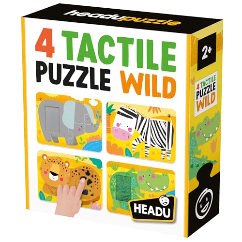HEADU - 4 Tactile Puzzle Wild - Berühren und komponieren! - Pädagogisches Puzzle für Kinder von 2 bis 4 Jahren, Made in Italy | IT58875 von Headu