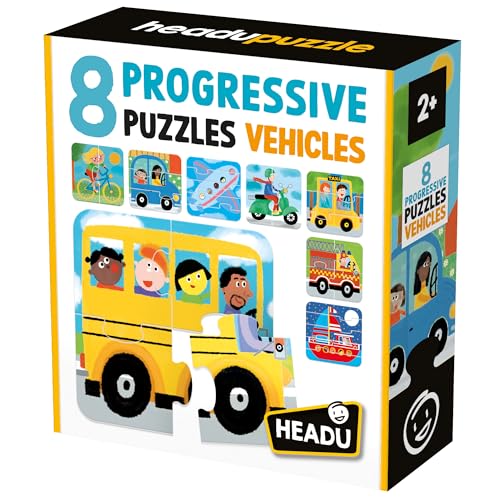 HEADU - 8 Progressive Puzzle Vehicles - Große Teile für die Kleinen - Lernpuzzle für Kinder von 2 bis 4 Jahren, Made in Italy | IT60957 HEADU - 8 Progressive Puzzle Vehicles - Große Teile für die Kleinen - Lernpuzzle für Kinder von 2 bis 4 Jahren, Made in Italy | IT60957 von Headu