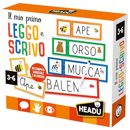HEADU - Mein erstes Lesen und Schreiben, ich lerne mit DREI Jahren Lesen und Schreiben, EIN Lernspiel für Kinder von 3 bis 6 Jahren, hergestellt in Italien von Headu