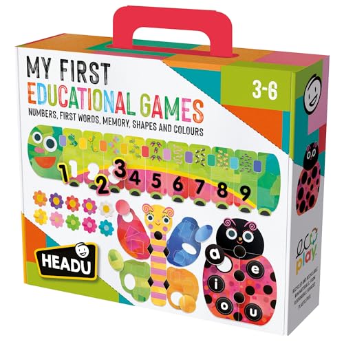 HEADU Meine ersten Lernspiele | Lernspielzeug, Zahlen, erste Wörter, Erinnerung, Formen und Farben, Alter 3-6 Jahre von Headu