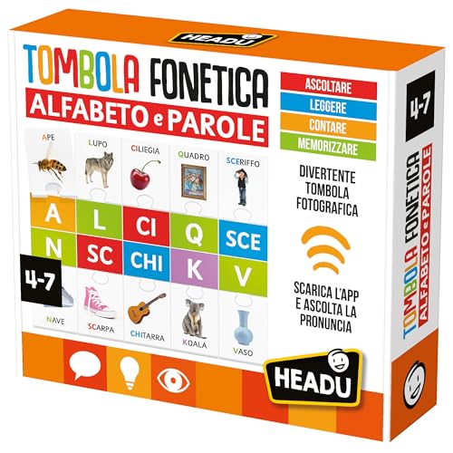 HEADU - Phonetische Tombola Alphabet und Wörter, EIN wirklich lustiges Spiel, EIN Lernspiel für Kinder von 4 bis 7 Jahren, hergestellt in Italien HEADU - Phonetische Tombola Alphabet und Wörter, EIN wirklich lustiges Spiel, EIN Lernspiel für Kinder von 4 bis 7 Jahren, hergestellt in Italien von Headu
