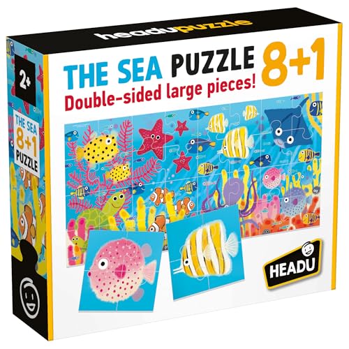 HEADU - Puzzle 8+1 The Sea - Große doppelseitige Teile - Lernpuzzle für Kinder von 2 bis 5 Jahren, Made in Italy | IT60964 von Headu