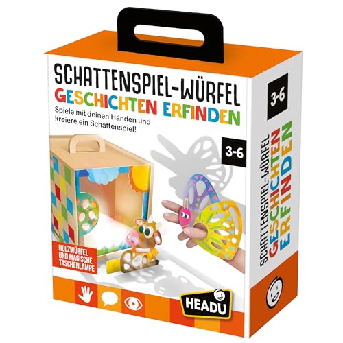Headu „Schattenspiel-Würfel - Spiele mit deinen Händen und kreiere EIN Schattenspiel!“: Lernspiel für Kinder im Alter von 3 bis 6 Jahren, inklusive Taschenlampe, deutsche Version (DE60742) von Headu